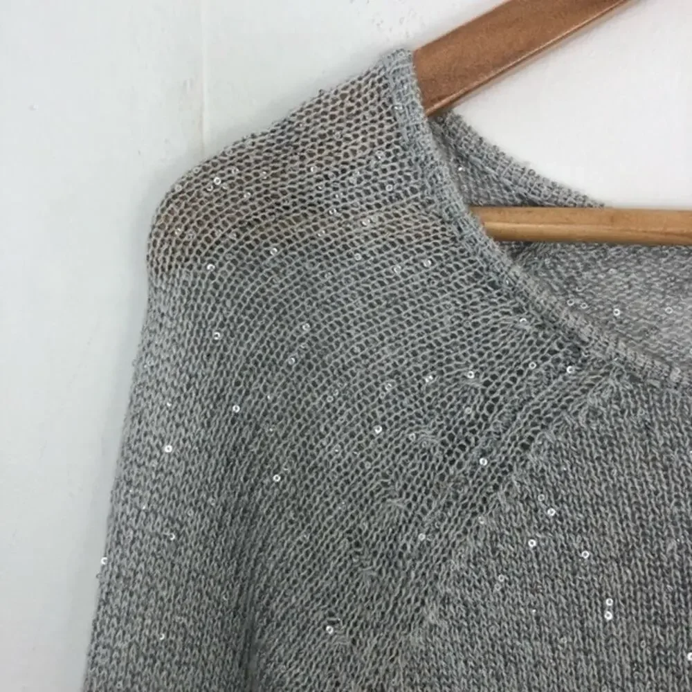Joie Gray Silver Sequin Pullover Sweater Alpaca wool Blend